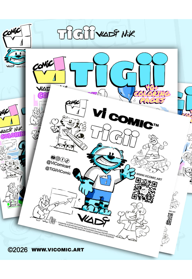 TiGii Coloring Book 1 by Vladi Nik / Vi Comic, Back Cover, Pop Art Coloring Pages for Kids and Adults