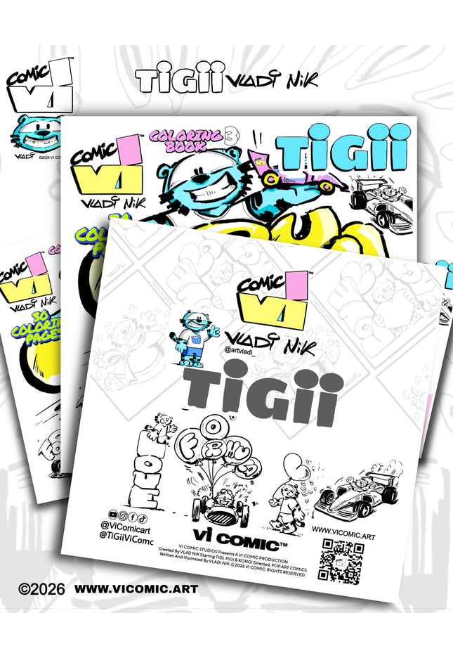TiGii Formula Racing Coloring Book 3 by Vladi Nik / Vi Comic, Back Cover, Pop Art Coloring Pages for Kids and Adults