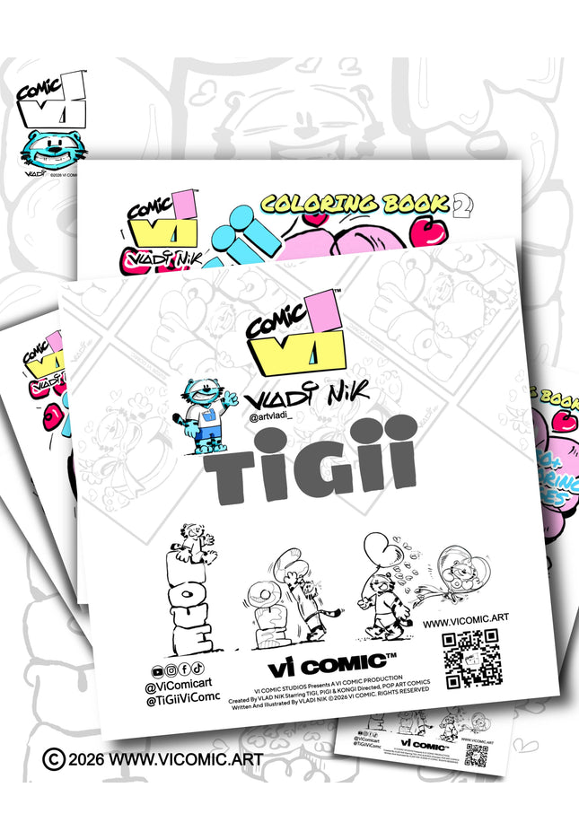TiGii Love Coloring Book 2 by Vladi Nik / Vi Comic, Back Cover, Pop Art Coloring Pages for Kids and Adults