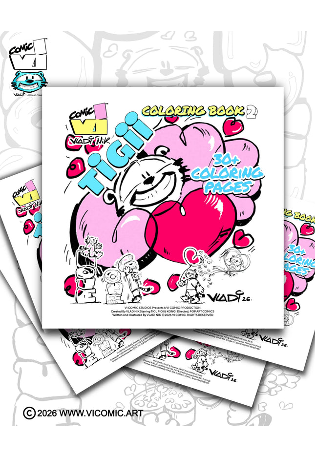 TiGii Love Coloring Book 2 by Vladi Nik / Vi Comic, Front Cover, Pop Art Coloring Pages for Kids and Adults