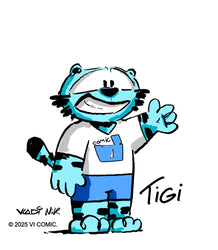 Tigi — main character of VI COMIC in a colorful comic-style illustration