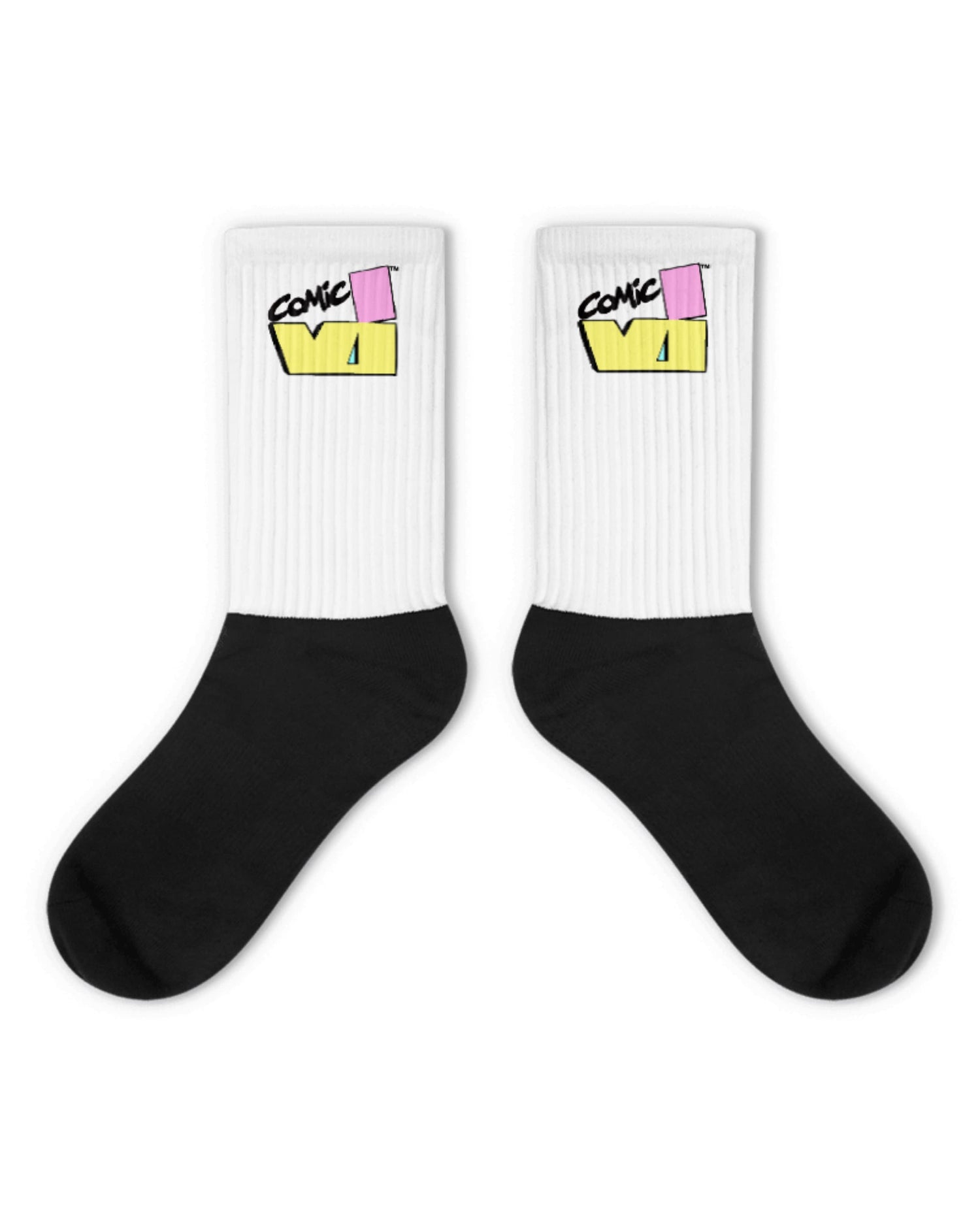 VI Comic logo yellow socks with vibrant design
